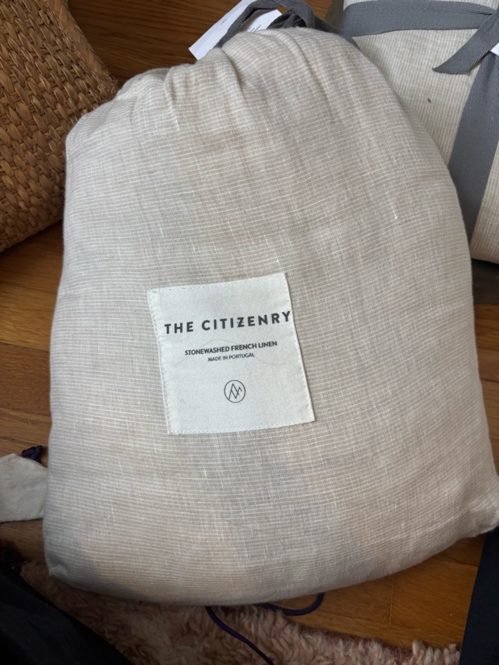 The Citizenry Stonewashed French Linen - King - Sand Linen Stripe
